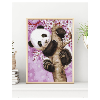 Malowanie po numerach Figlarna Panda 30x50 Płótno + Farby + Pędzle